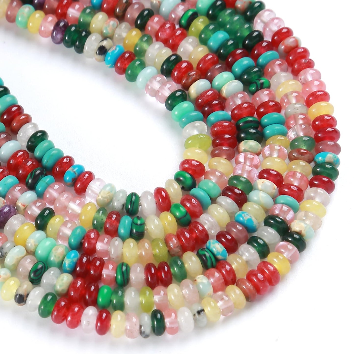 150PCS 2x4mm Natural Mixed Colored Stone Rondelle Beads Abacus Disk Stone Beads Round Loose Spacer Gemstone for DIY Bracelet Necklace Jewelry Making
