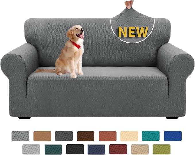 XINEAGE 2026 New 1 Piece Couch Covers for 2 Cushion (55"-69") Stretch Loveseat Sofa Cover Slipcover Jacquard Universal Furniture Protector with Elastic Bottom for Kids,Dog (Loveseat, Light Gray)
