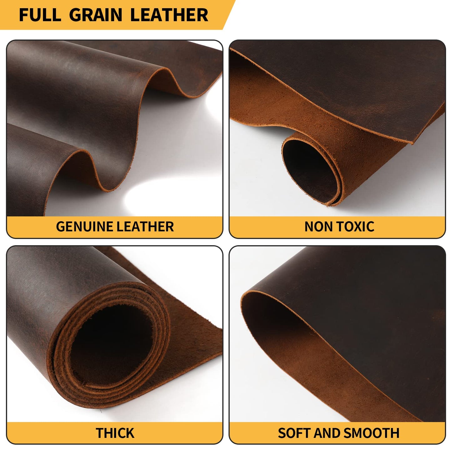 RingSun Genuine Leather Sheets for Crafts 12''X12'' Full Grain Leather Tooling Leather (2mm) Thick Cowhide Leather Pieces Square, Red Brown