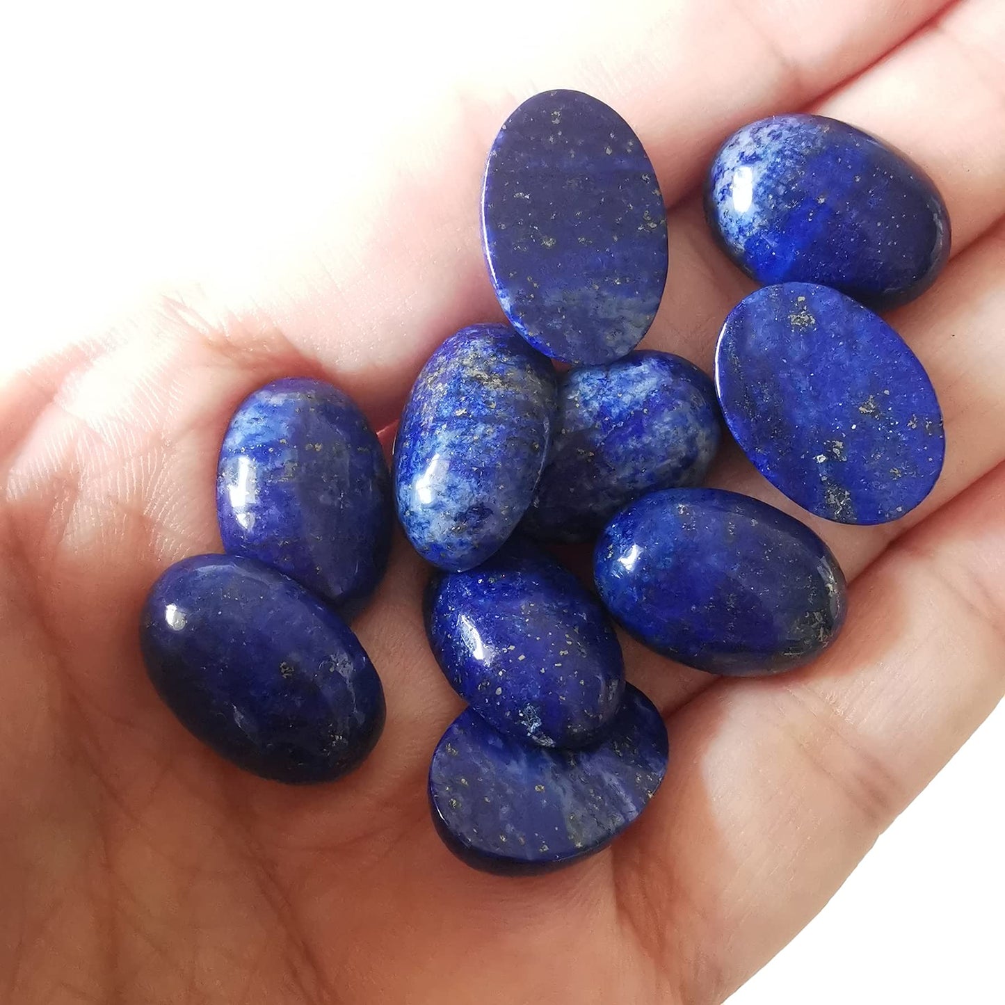 Loveliome 18x13mm Oval Cabochons Flatback Crystal Stone Gemstones Beads for Jewelry Making DIY Pack of 10, Lapis Lazuli