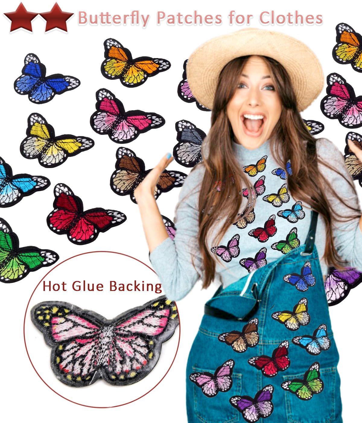 24pcs Cute Butterfly Iron on Patches Moth Embroidered Applique Repairing Patches for Hat Jean Jacket Dress Bag Shoe Decoration (Orange)
