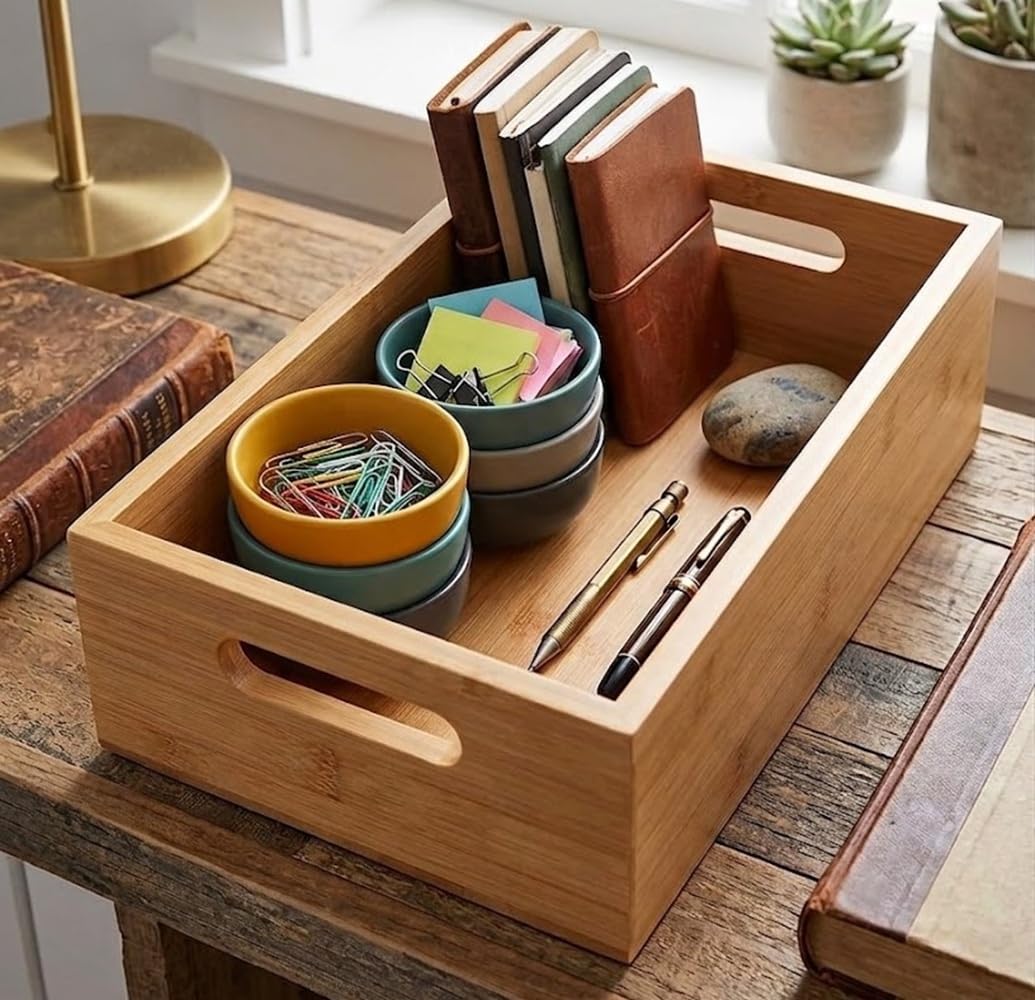 YBM Home Bamboo Storage Boxes without Handle, Organization Storage for Kitchen, Living Room, Bathroom, Office, Small