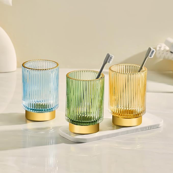 Makeup Brush Holder Organizer,Toothbrush Holders,Desk Pen Pencil Holder,Multifunctional Vintage Glass Brush Cup（L/Gold/A3-7-US）