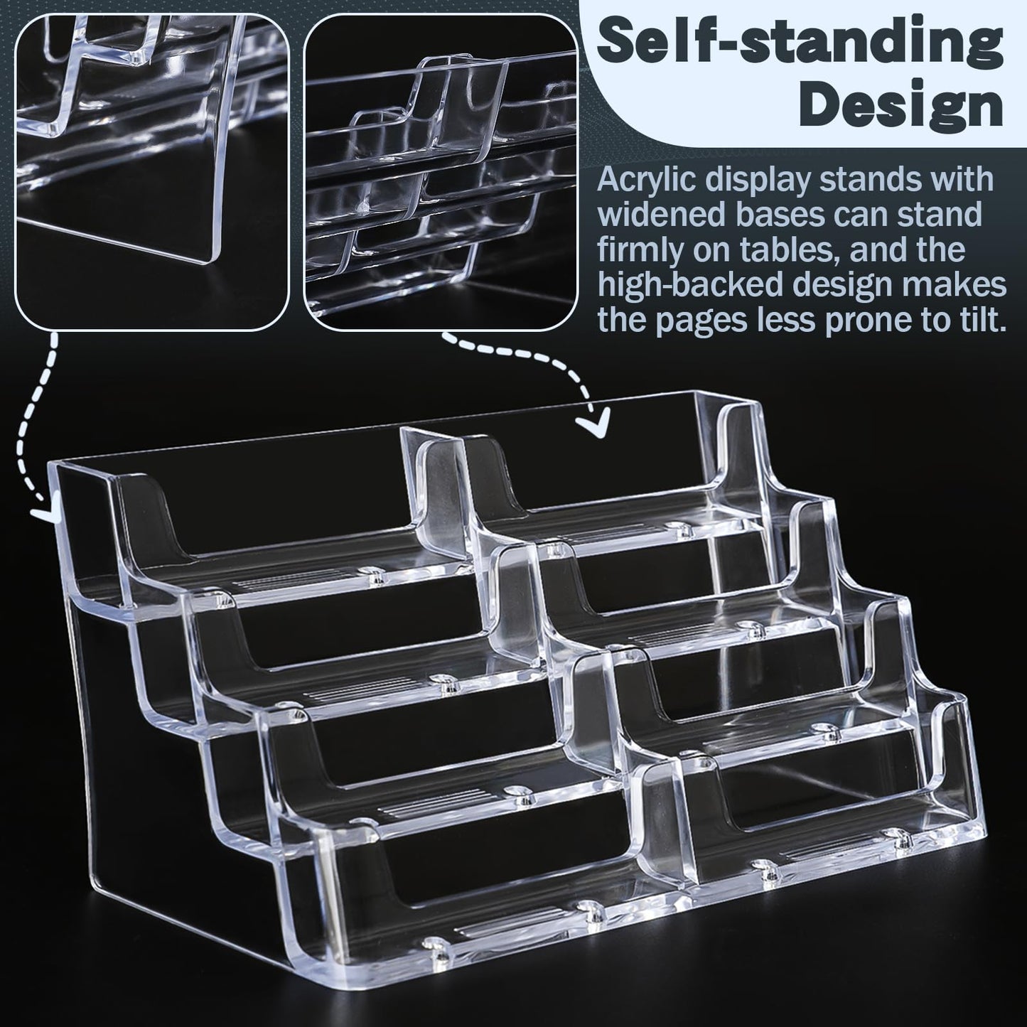 Acrylic Business Card Holder for Desk,4-Tier Clear Plastic Display Stand with 8 Pockets, Holds 400 Cards,ldeal for Office & Workspace Organization,2 Pack