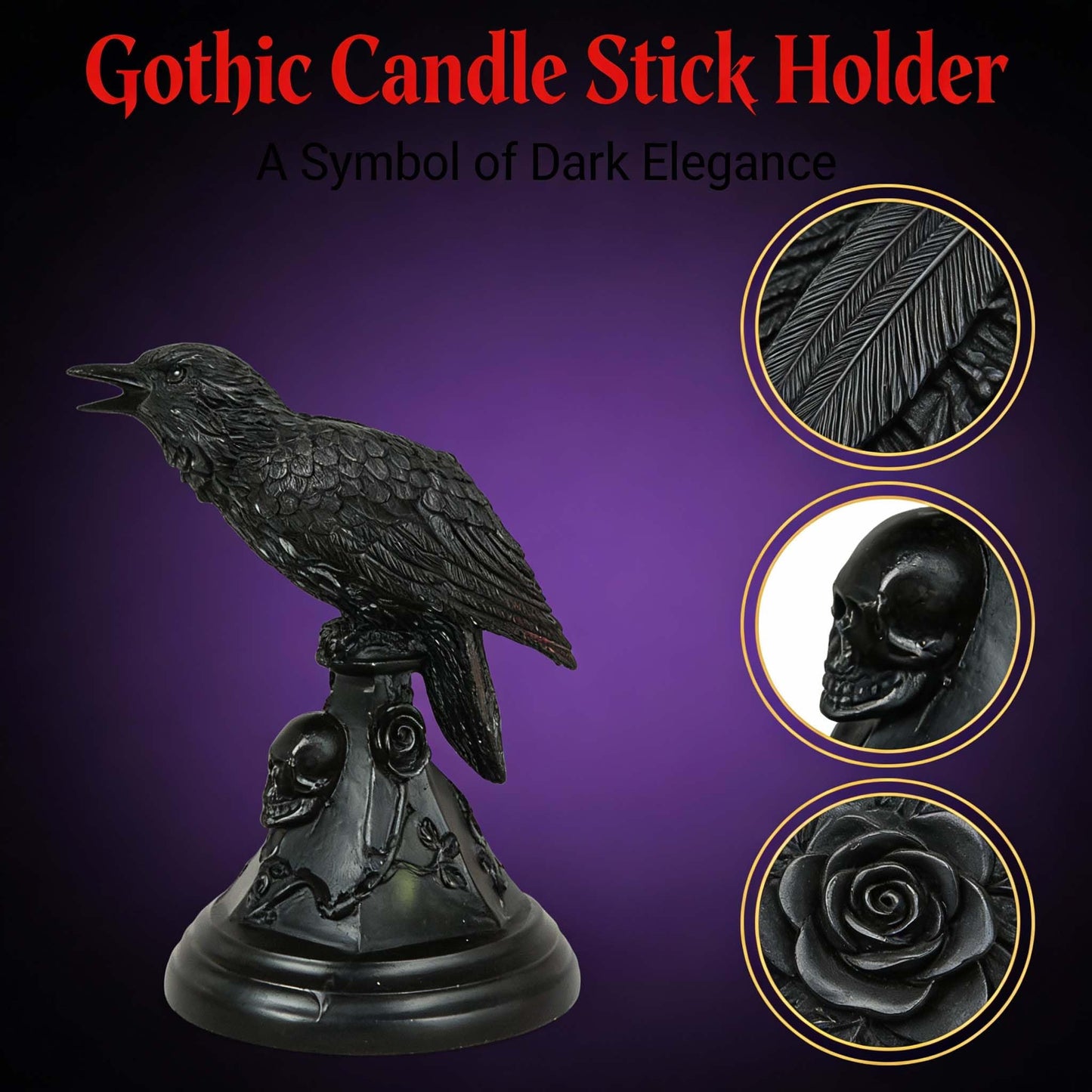Dark Gothic Candlestick Raven/Owl Halloween Candle Stick Holder, Gothic Statue Figurine Holder Holder Stand, Gothic Home Decor Accessory (Raven)