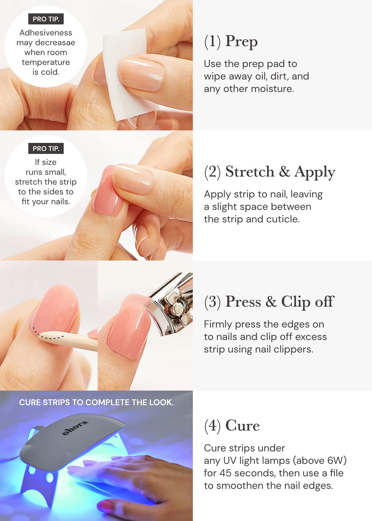 ohora Semi Cured Gel Pedi Strips (P Chilly Red) - Works with Any Pedi Lamps, Salon-Quality, Long Lasting, Easy to Apply & Remove - Includes 2 Prep Pads, Pedi File & Wooden Stick