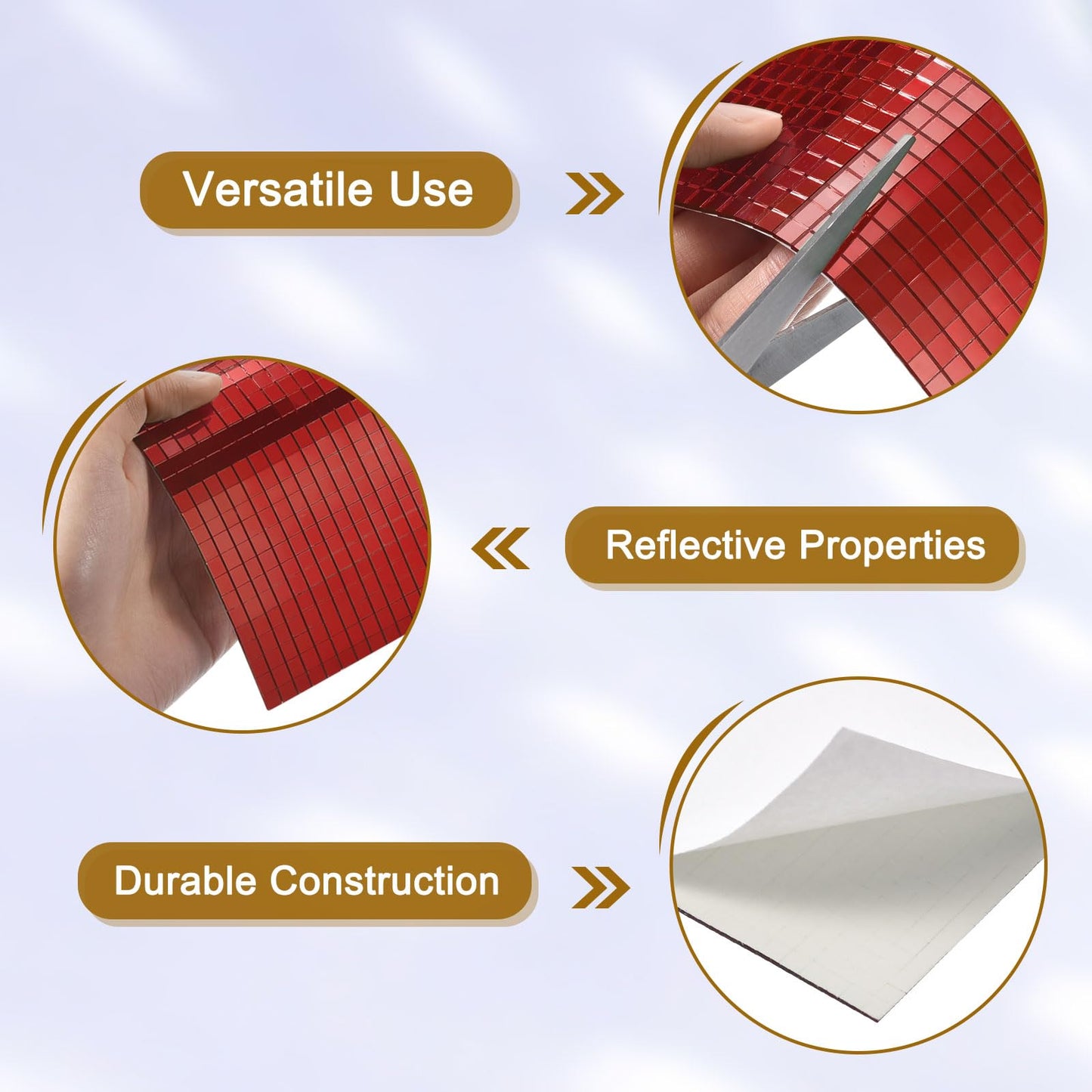 MECCANIXITY 7200 PCS Glass Mirrors Disco Ball Tiles Self-Adhesive Red Mirror Mosaic Tiles 5 x 5mm for Disco Ball, DIY Craft, KTV Decoration 12 Sheet