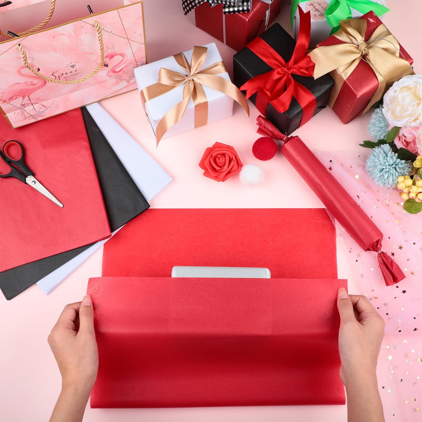 Zonon 100 Sheets 26 x 20 inch Christmas Tissue Paper Bulk for Gift Bags DIY Crafts Gift Wrapping Tissue Paper for Christmas Party Gifts Decor