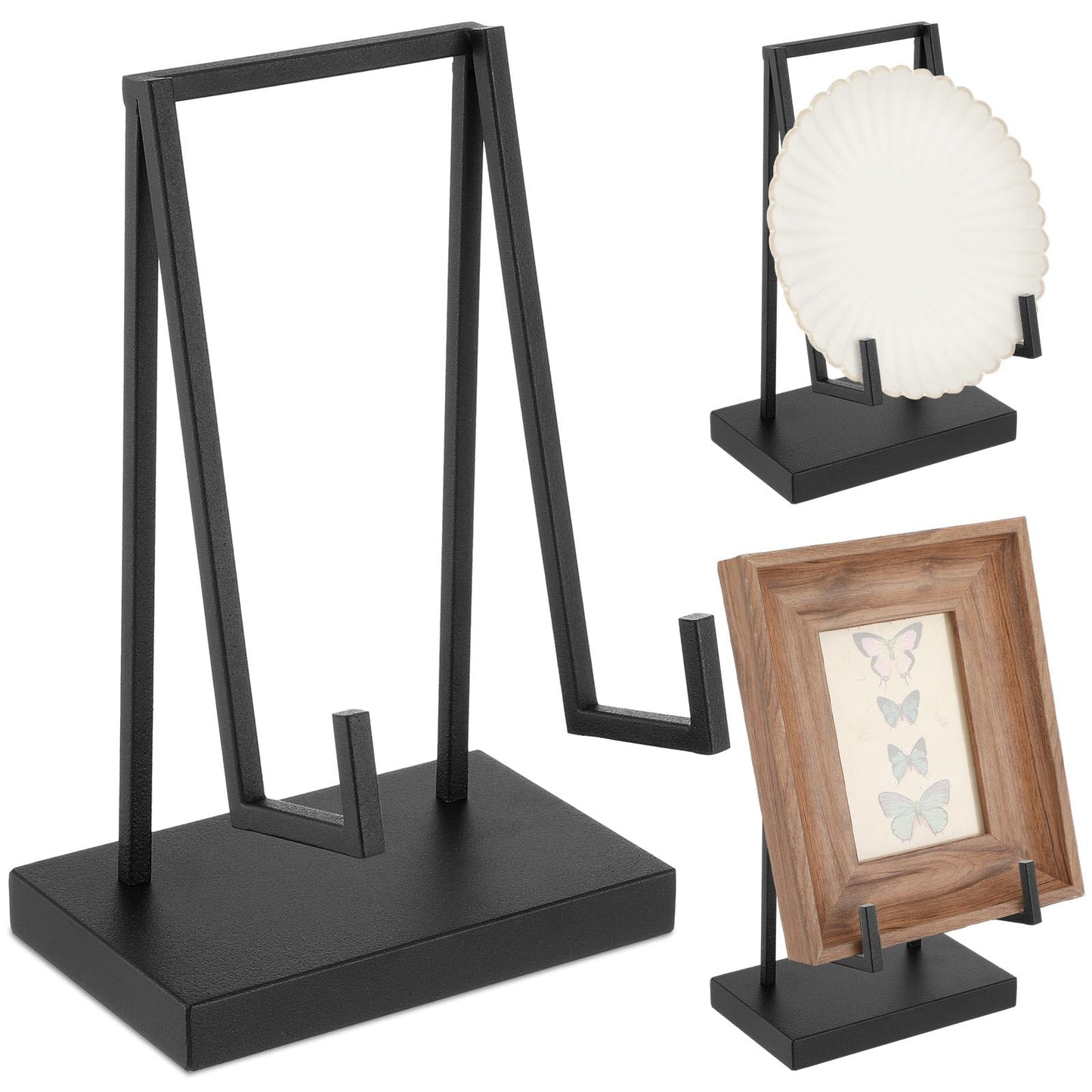 Shimeyao Metal Display Easel Stand Black Tabletop Easel Stand Modern Abstract Tabletop Display Holder for Books Plate Photo Frame Artwork Record Albums (8 x 5 x 10 Inch)