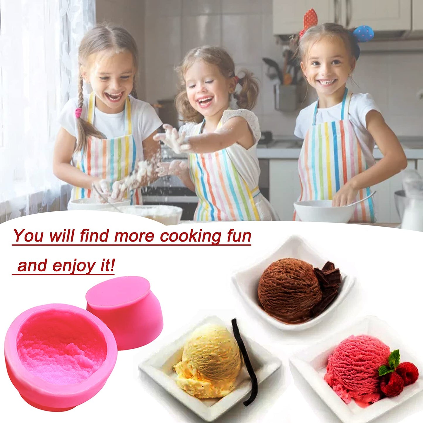 3D Ice Cream Ball Shaped Silicone Molds - Cookie & Pastry Mold for Wedding Cake, Chocolate Dessert Decor, DIY Candle & Soap Crafts, 4PCS