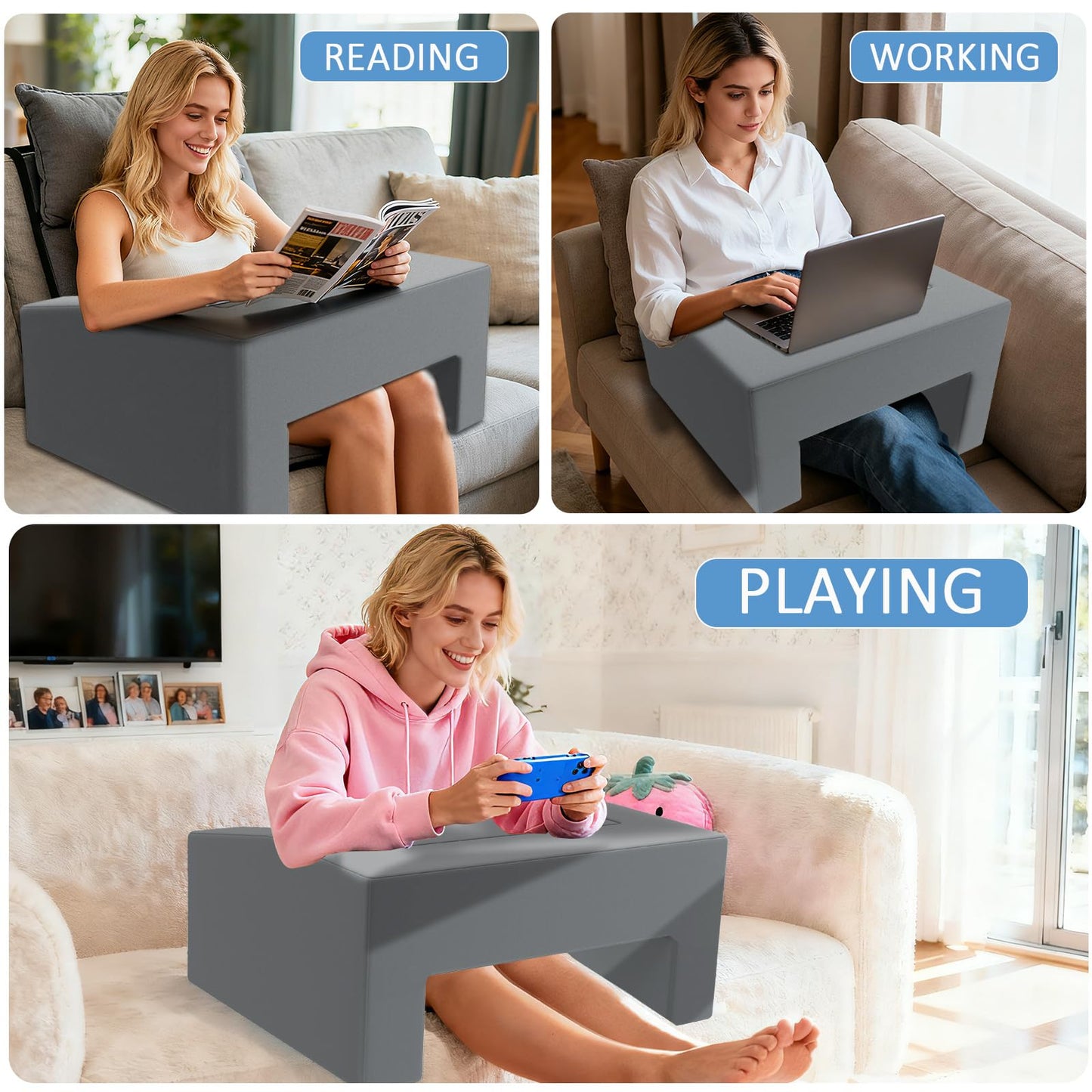 FURNAWAY Lap Desk Pillow with Removable Cover Adjustable Angle Gaming & Machine Washable Reading Pillow for Adults Multipurpose Laptop Bed Tray with Arms for Working