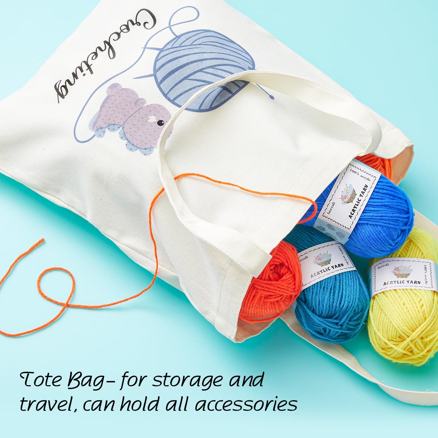 INSCRAFT Crochet Kit for Beginners Adults, 30 Acrylic Yarn Skeins 1650 Yards Yarn, 105 PCS Crochet Kit with Hooks Set,Includes Canvas Tote Bag, Ideal Starter Pack for Professionals