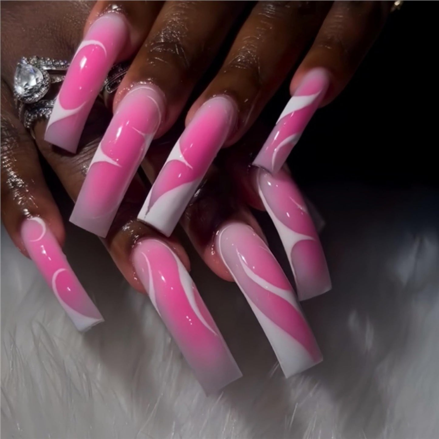 SEENEEY Curved Press on Nails Long Fake Nails Pink Artificial Nail Stick on Nail for Women 20pcs