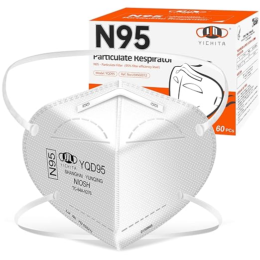 N95 Mask NIOSH Approved 60-Pack, Particulate Respirator N95 Face Masks Universal Fit - Individually Wrapped