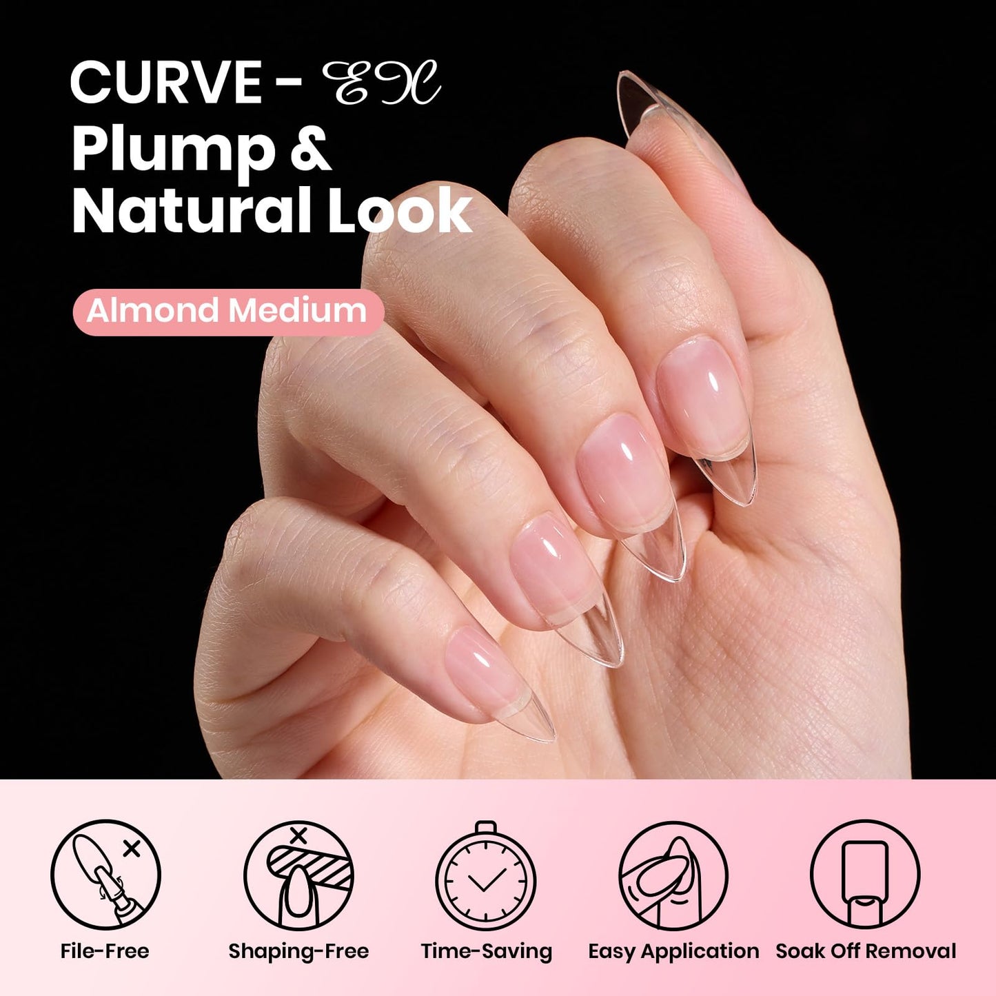 Beetles Gel Nail Tips Curve-EX - Almond Medium, 320pcs 16 Sizes, Etch-X Half Matte Full Cover Soft Acrylic False Press on Nail Tips Easy DIY Nail Extension Art Salon for Curved & Natural Nail Beds