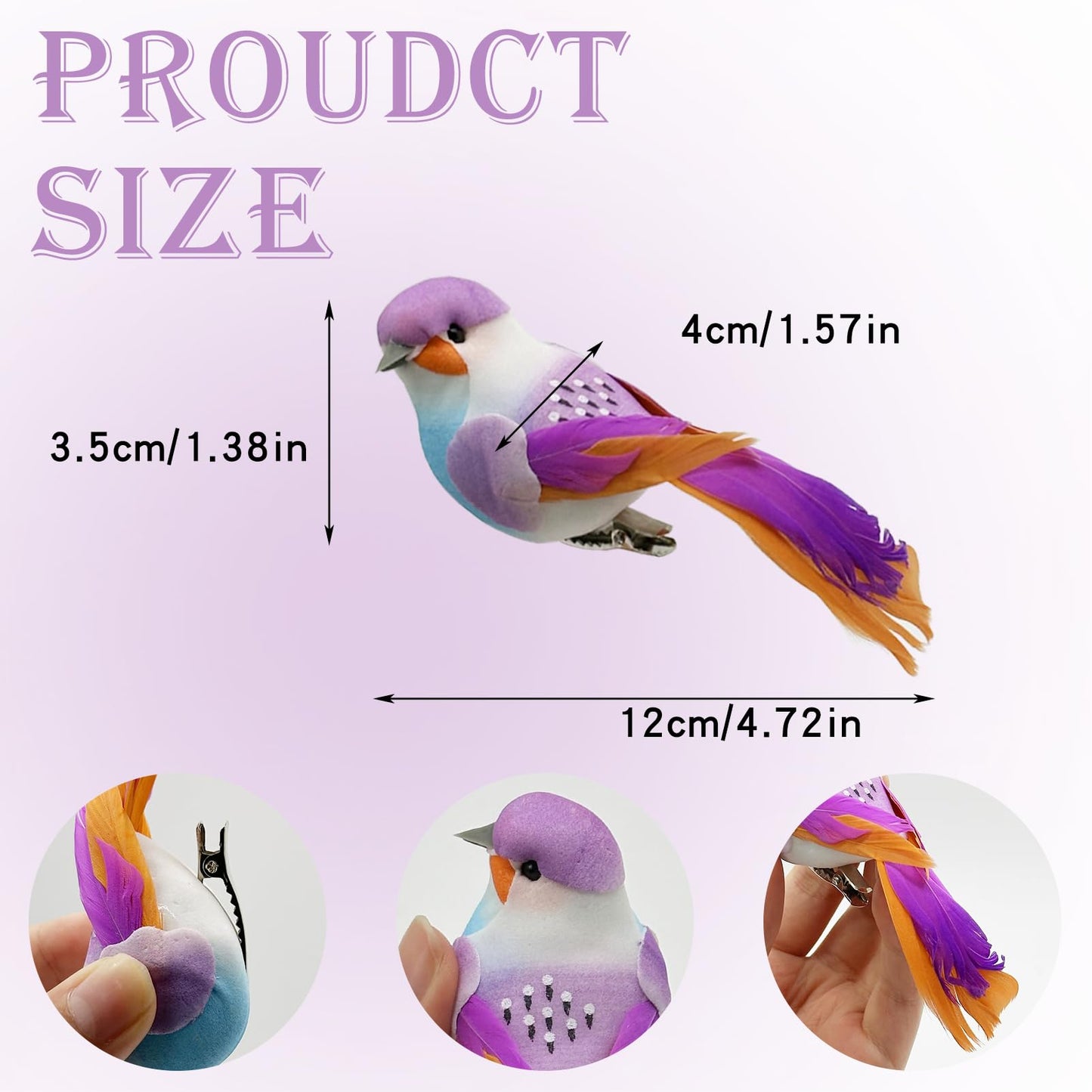 LWINGFLYER Artificial Birds Fluffy Feather Simulation Foam Bird Ornaments for DIY Craft Wedding Decoration Home Garden Party (Style B 12pcs Clip)
