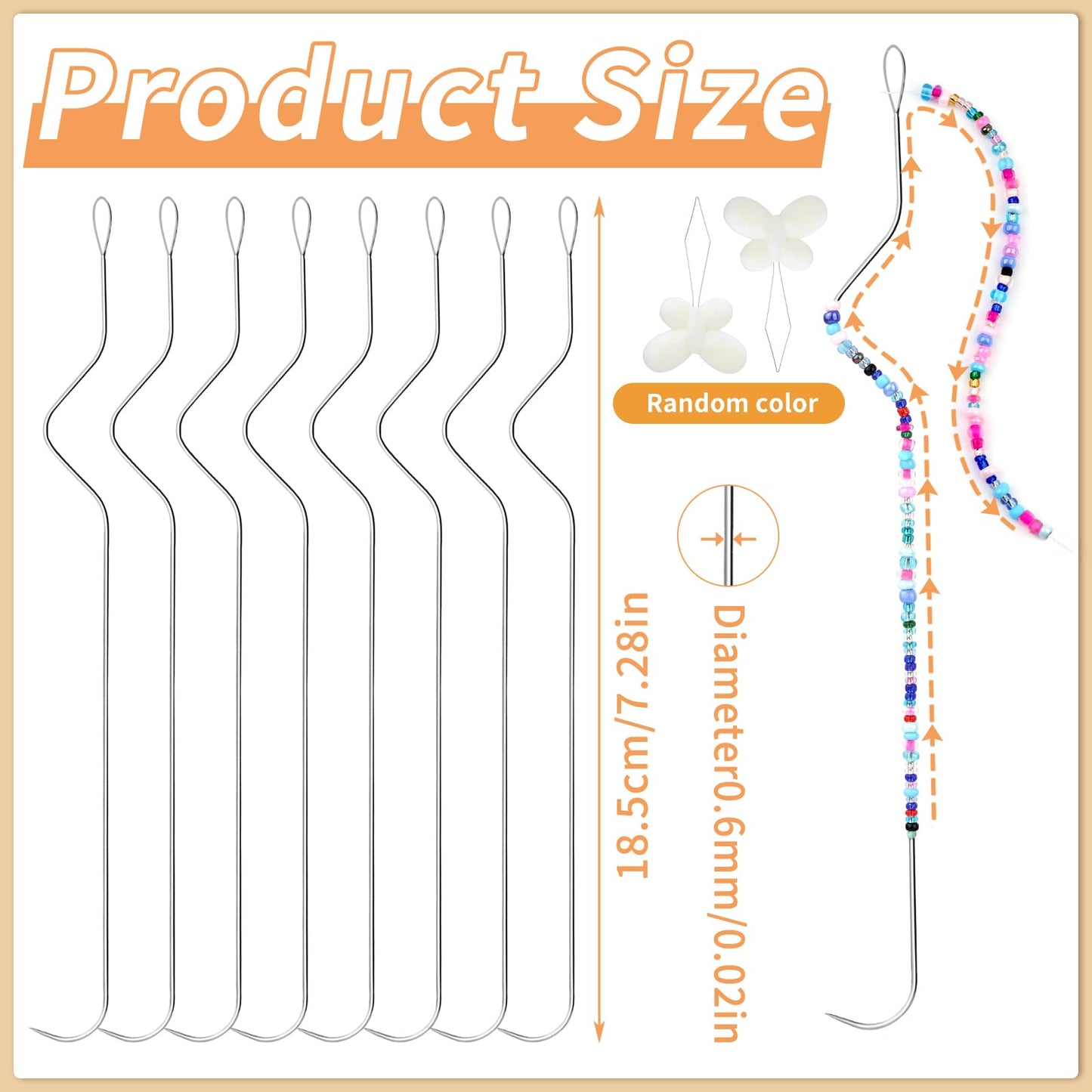 GarfxG 8 PCS Beading Needles-7.48 Inches Stainless Bead Spinner Needles, Big Eye Curved Beading Needles for Jewelry Making with 2pcs Threaders (Ergonomic Arc Design)
