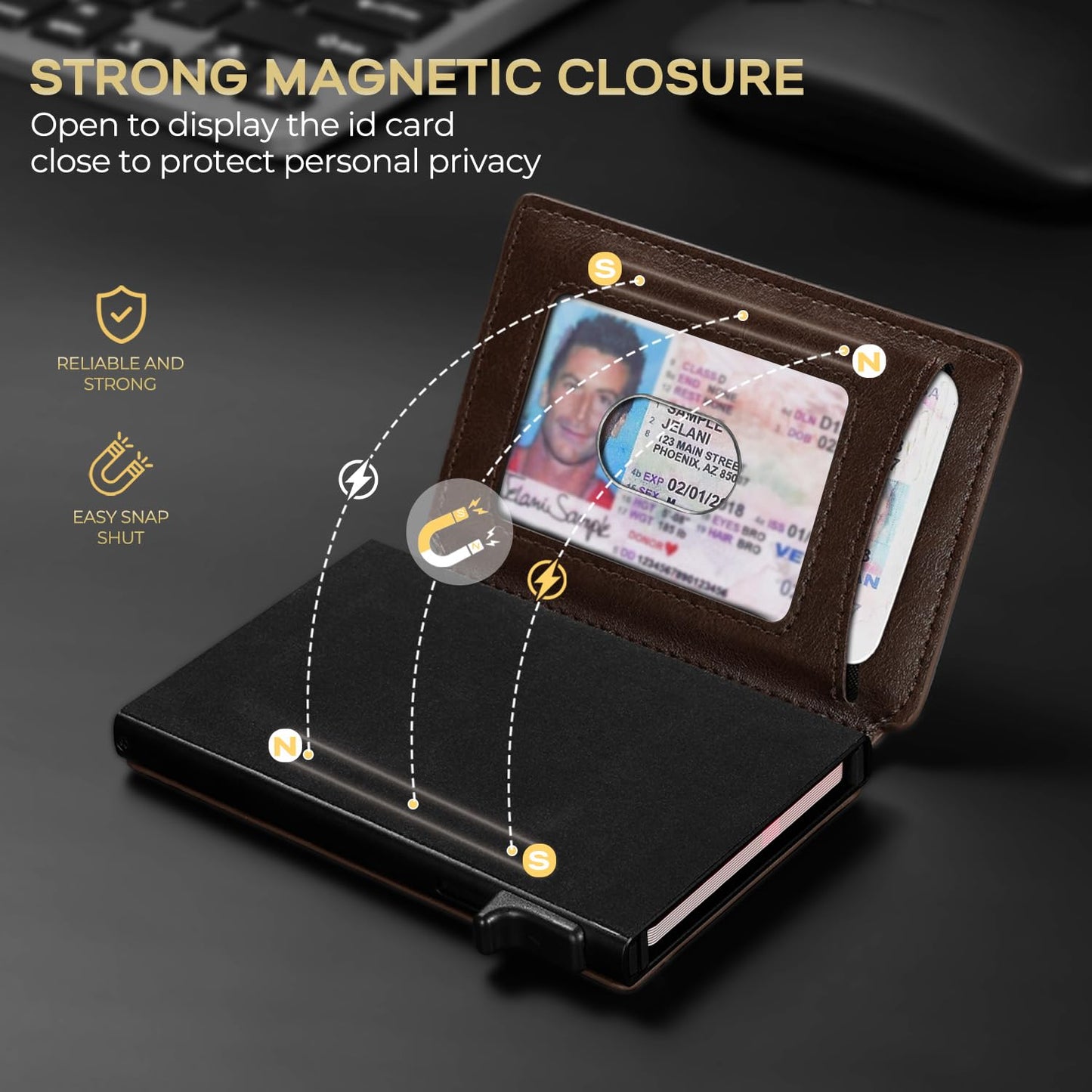 RUNBOX Slim Card Wallet for Men with ID Window – Minimalist RFID Wallet, Pop-Up Function, Ultra Thin Design, Metal Business Card Case Holds 8+ Cards, Gifts for Men, Men's Accessories