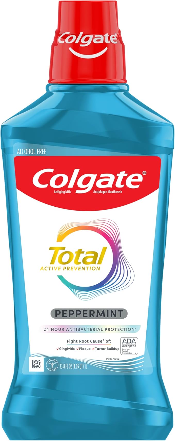Colgate Total Alcohol Free Mouthwash, Non Burning Peppermint for Bad Breath, Helps Prevent Gingivitis and Plaque, No-Alcohol Mouthwash, Peppermint, 1.0 L