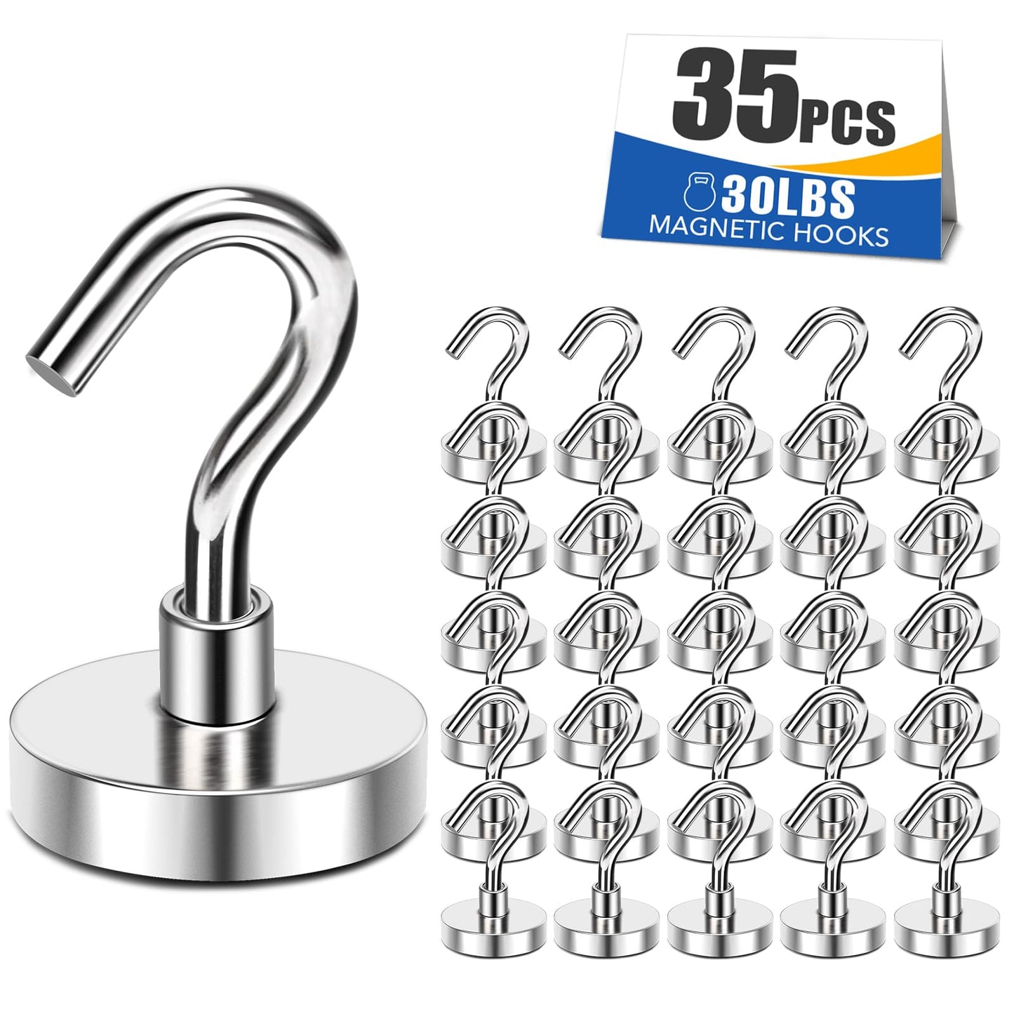 MIKEDE Black Magnetic Hooks 30LB Heavy Duty Magnet Hooks for Cruise Cabins Strong Magnets Neodymium with Hooks for Outdoor Hanging Brackets Refrigerator Locker Decoration Workplace -35Pack
