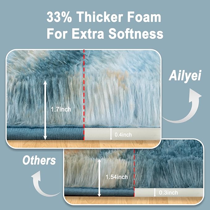 Soft Runner Rugs for Bedroom Hallways, 2x3 Abstract Blue Fluffy Shag Throw Area Rug Non Slip for Bedside Dorm, Long Shaggy Furry Carpet for Nursery Living Room