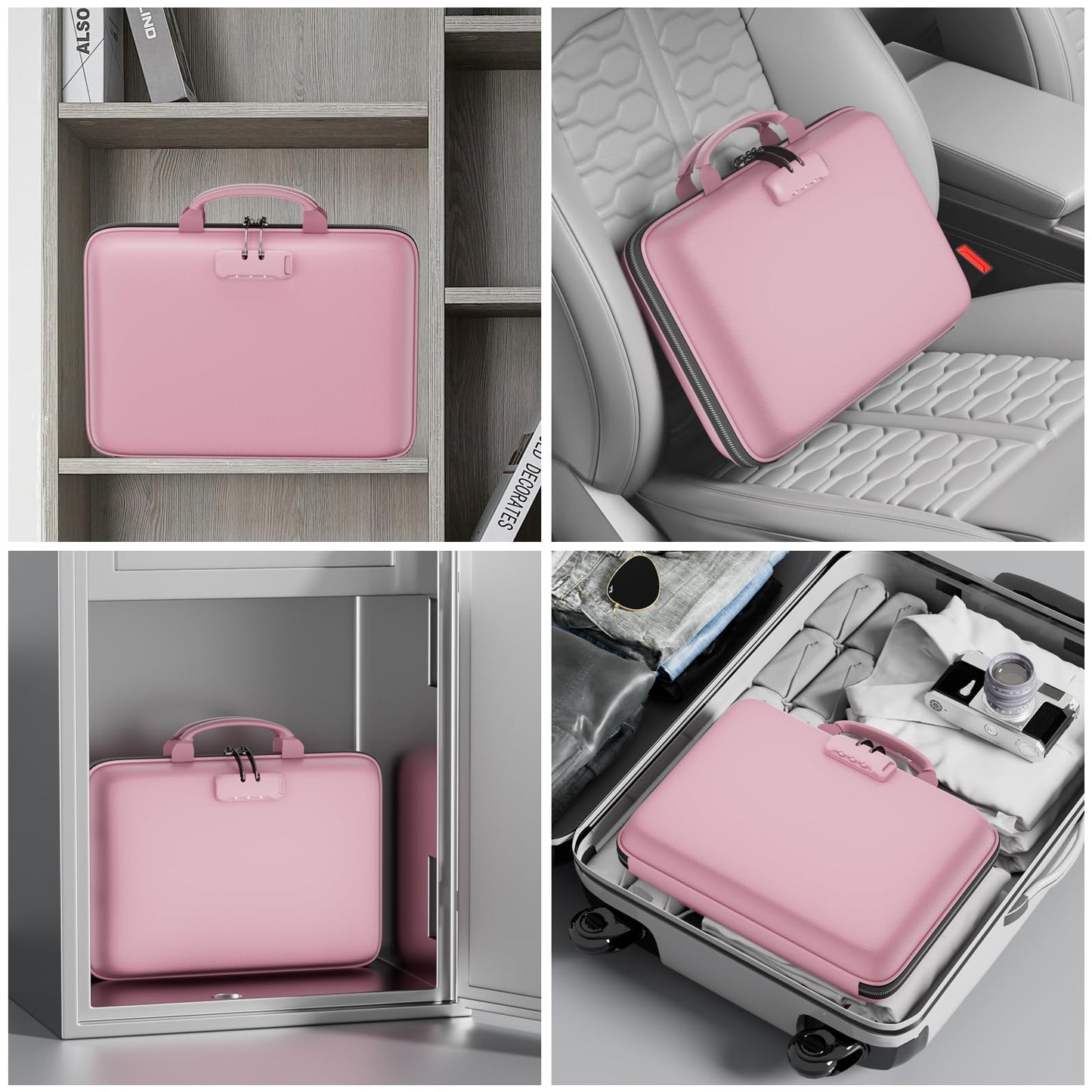 DocSafe Fireproof File Organizer with Lock, Hard-Shell Case Fireproof Document Box with 13 Pocket Accordion File Folder, Portable Home Office Travel Safe Storage for Important Documents Laptop Pink