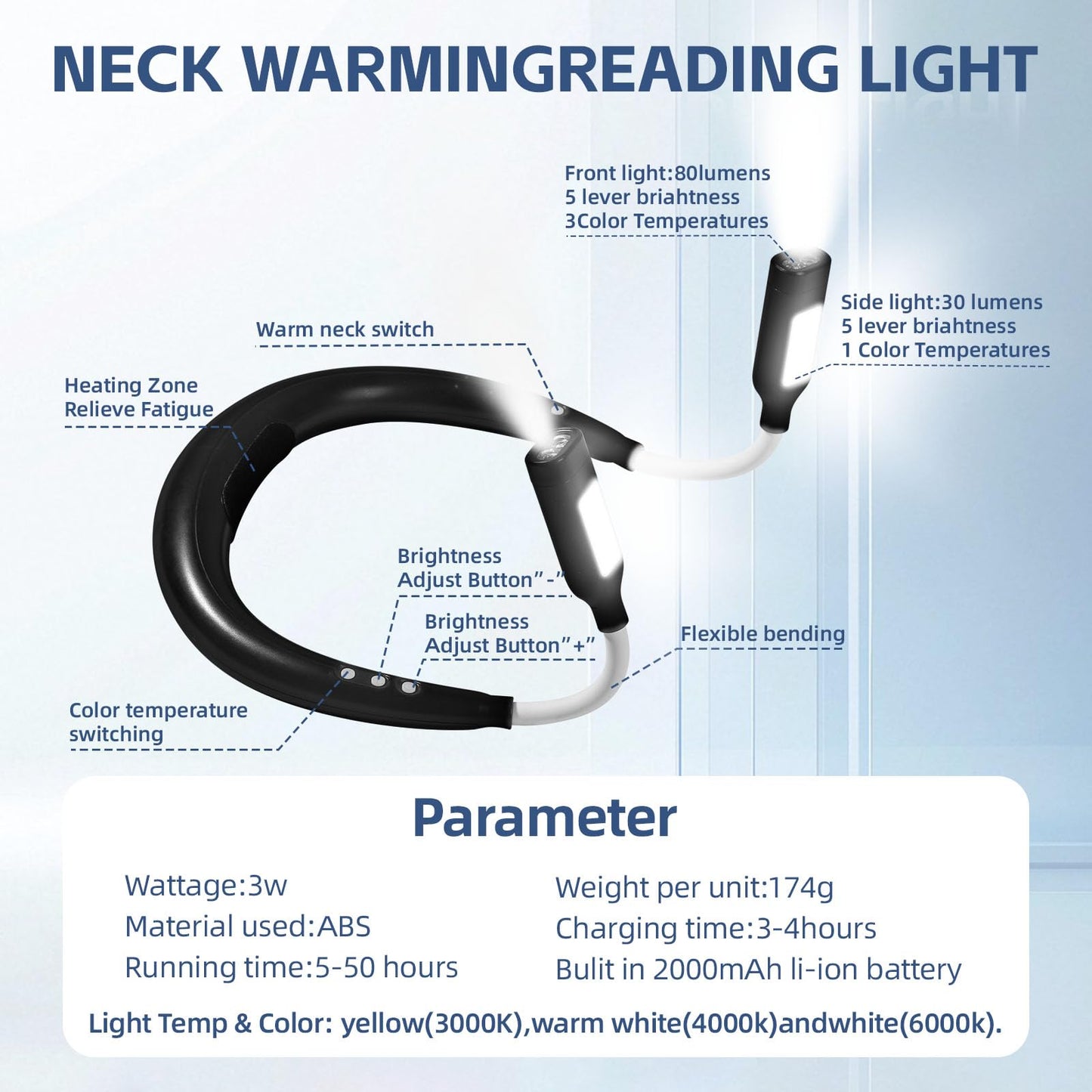 Gladwork Neck Light, Neck Reading Light,It has a Neck-Warming Function，4 Light 5 Brightness Rechargeable 2000mAh Perfect for Crochet Knitting Cross Stitch Crafting,Book Lovers Gift