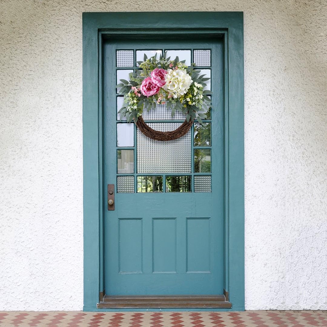 All-Season Interchangeable Grapevine Wreath - DIY Kit with Faux Silk Flowers, Leaves and Berries - Front Door Decor for Spring, Summer, Fall and Winter