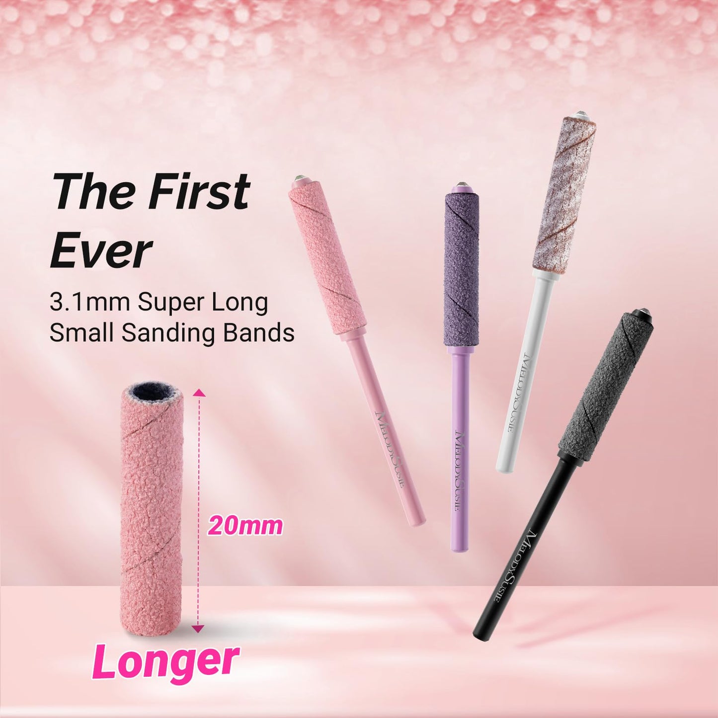MelodySusie 50 Pcs Super Long Small Sanding Bands with Heart Shape Mini Nail Buffer Block