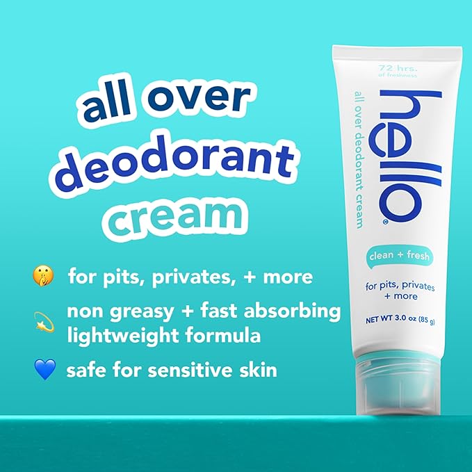 hello Lavender Vanilla and Clean Fresh All Over Deodorant Creams, Aluminum Free, 3 Ounces Each