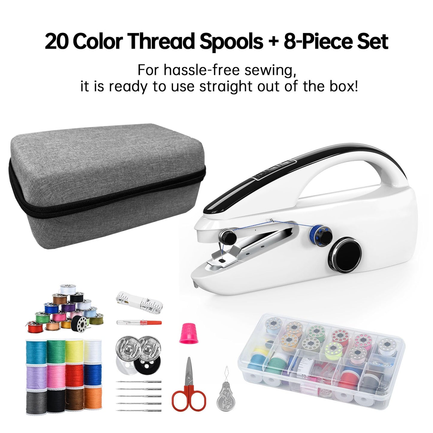 Handheld Sewing Machine, Mini Portable Hand Sewing Machine with 20 Thread Colors Emergency Sewing Kit, Suitable for Clothes, DIY Home Portable Sewing Machines (Black-06)