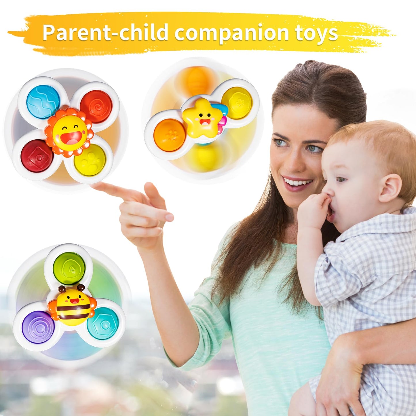 ALASOU 6 PCS Suction Cup Rotating Toys(3 Farm+3 Star) for Infant and Toddlers