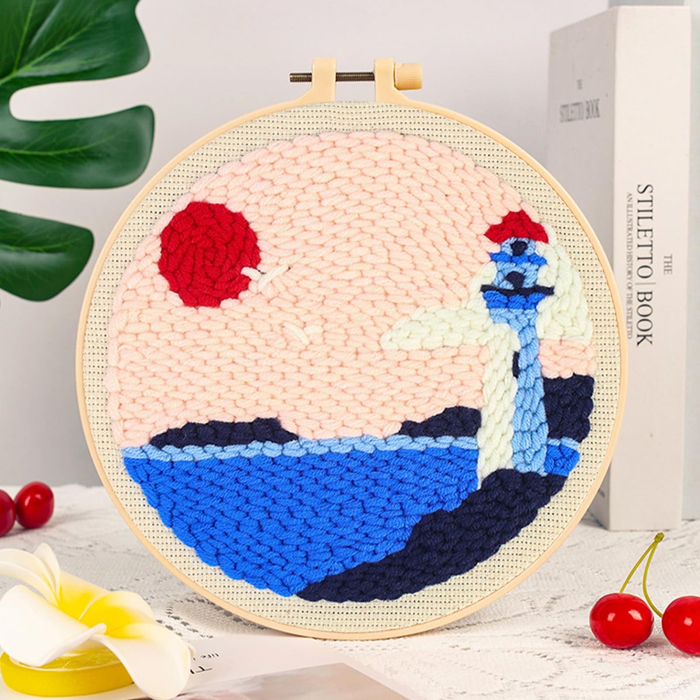 Woohome Punch Needle Kit Included Plastic Hoops, Punch Needle Cloth, Color Yarn and Punch Needle Tools for Adults, Beginners (Lighthouses and Flower Fields)