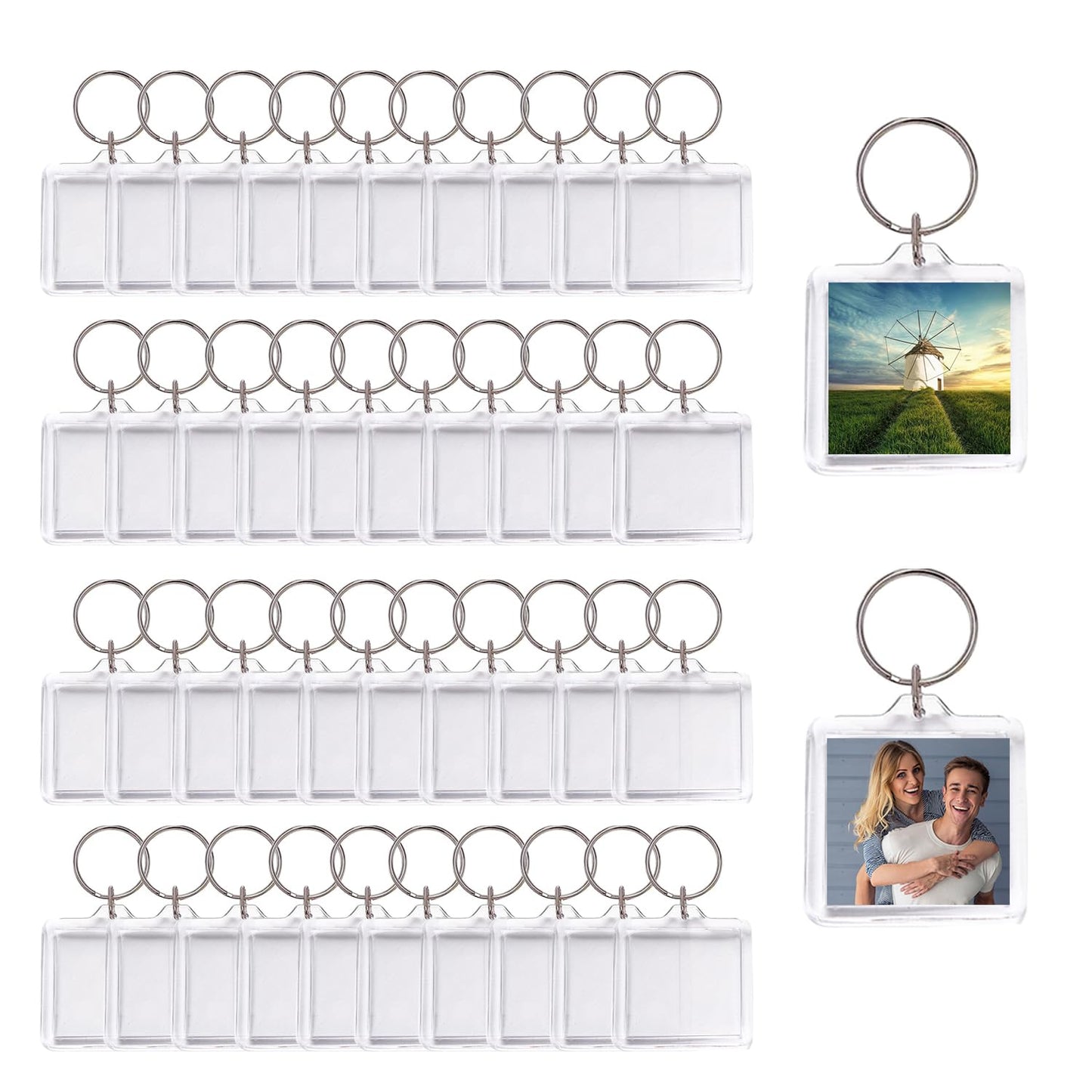 Doromy 40Pcs Clear Photo Frame Keychain 4x4CM Blank Picture Insert Keyring Acrylic Picture Frame Keychain Double-sided Clear Photo Frame Key Holders for Insert 3.3 * 3.3 Pictures