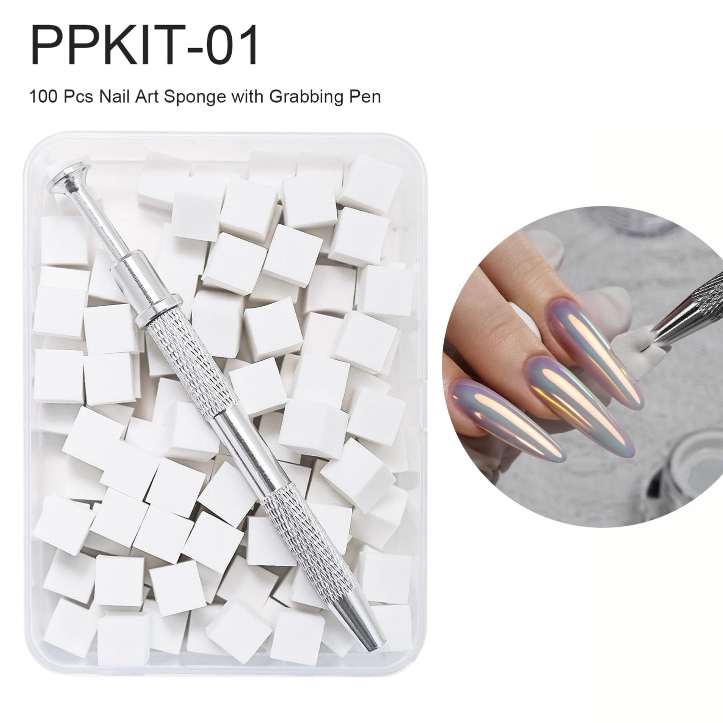 100Pcs Soft Nail Sponges for Ombre,Reusable Nail sponges with Grabbing Pen, Professional Manicure Nail Art Tools for Home and Salon