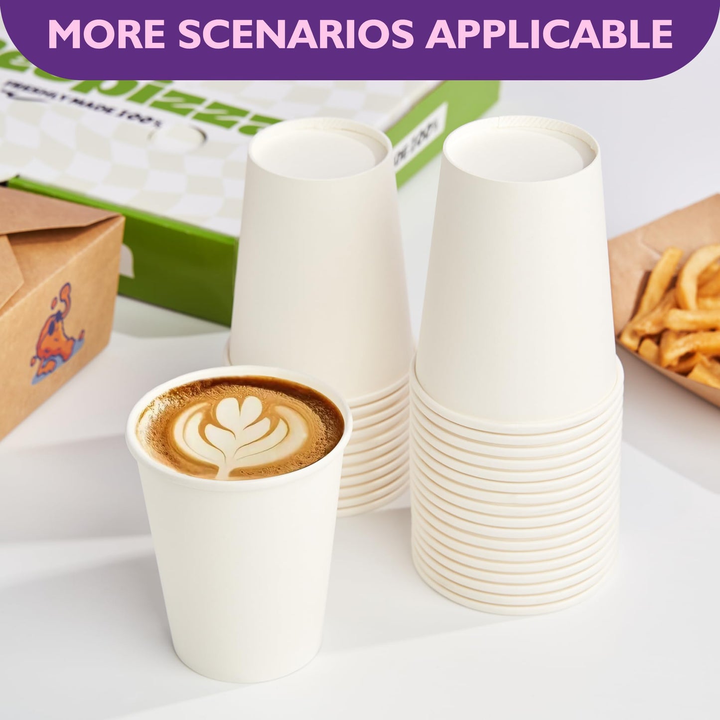 PACKINNO 8 oz White Paper Coffee Cups, Disposable Hot Cups for Coffee, Tea, Cocoa, Water, 400 Pack