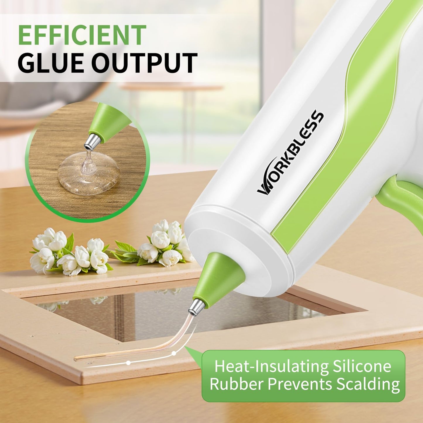 WorkBless 30PCS 0.28'' Hot Glue Gun and Sticks Set, Cordless Hot Glue Gun with 2Ah Rechargeable Battery, Smart Power-Off, Hot Glue Gun with Case,10PCS Wood Craft Sticks for Arts &Crafts, DIY