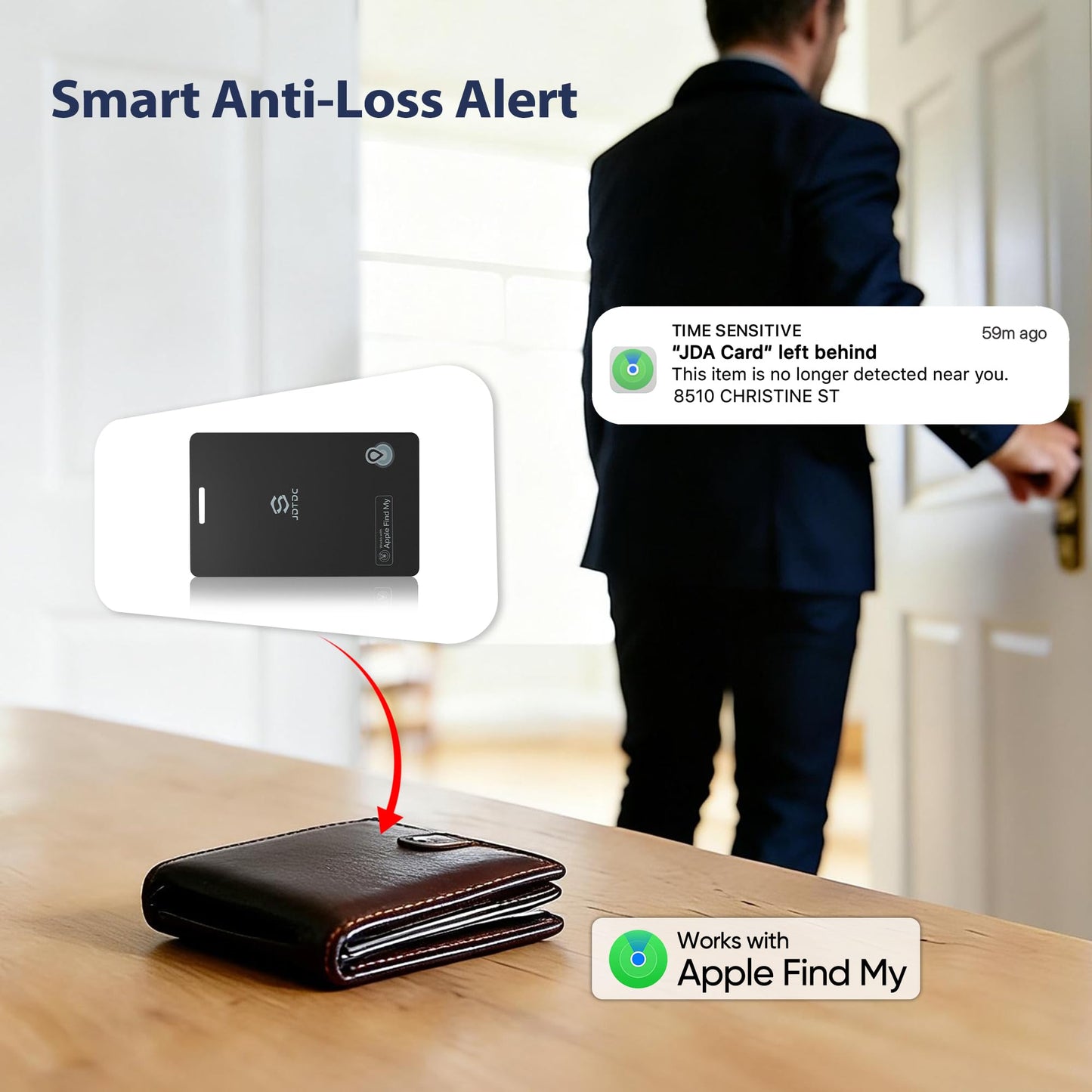 Tracking Card[Apple MFi Certified],Smart Tracker for Wallet Works with Apple Find My (iOS Only),Slim Wallet Tracker, Luggage & Passport,Smart Tracker for Wallet, IP68 Waterproof, 1 Pack