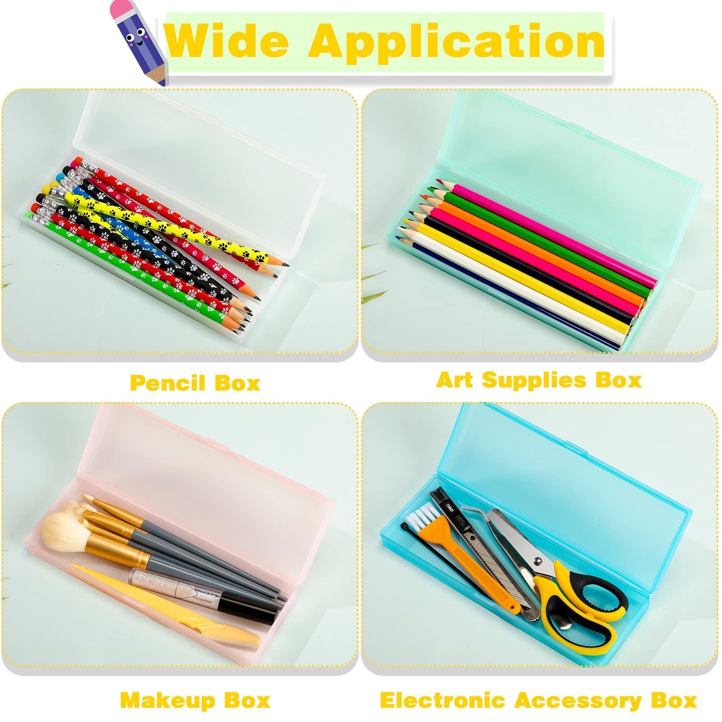 Fainne 36 Pcs Plastic Pencil Case Bulk Plastic Pencil Boxes Frosted Pens Holder with Hinged Lid and Snap Closure for Stationery Organizer School Office(White Pink Blue Green)