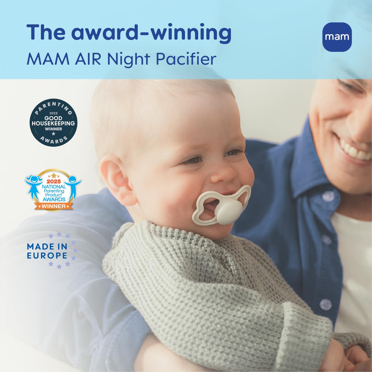 MAM Air Pacifier for Babies 6-16 Months, Extra Air Flow for Sensitive Skin, Developed with Medical Experts, BPA-Free Skin Soft Silicone, 4 Count, Made in Europe
