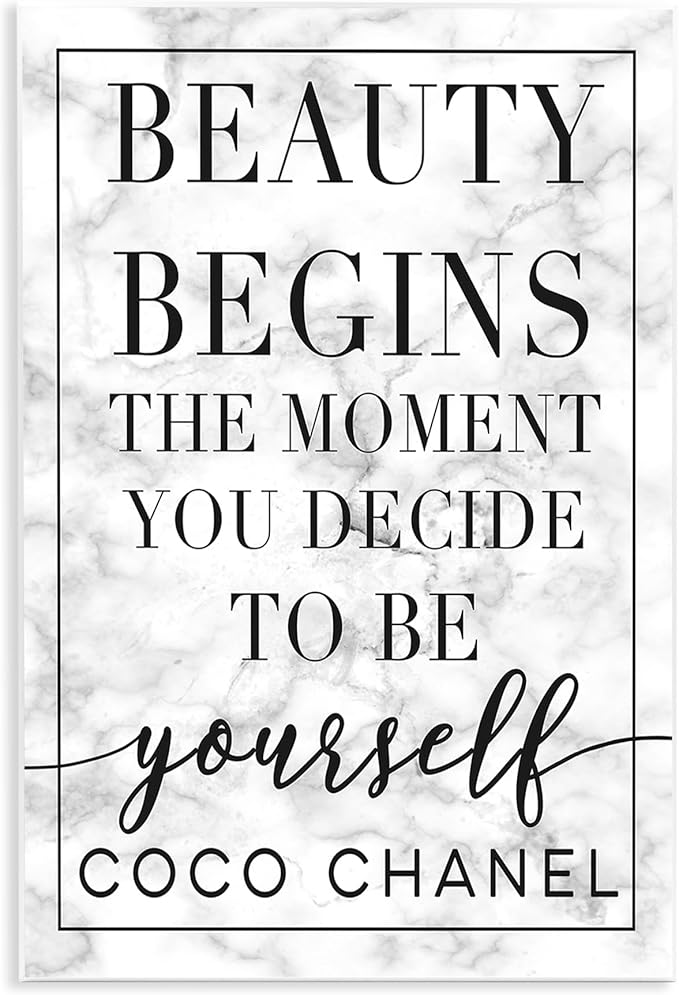 Stupell Industries Beauty Begins Once You Decide to Be Yourself White Marble Typography, Design by Daphne Polselli Wall Art, 13 x 19, Black