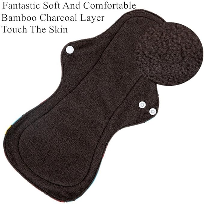 Reusable Waterproof Bamboo Charcoal Menstrual Pad Sets - Panty Liner Regular Flow Heavy Flow (5 Count)