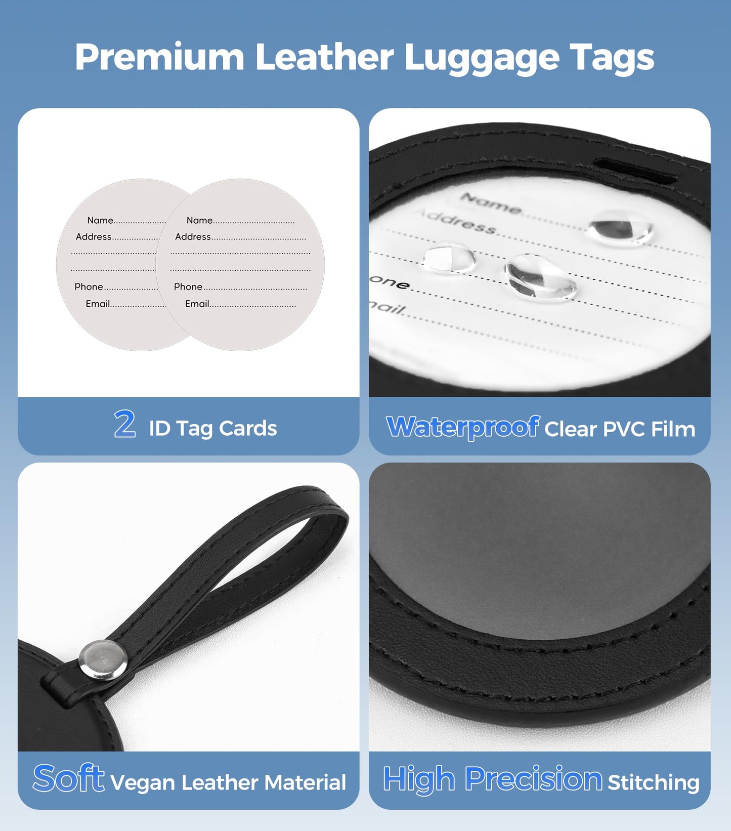 APTMAPT Smart Luggage Tag Works with Apple Find My, Premium Leather Suitcase Tracker with 2 ID Labels, TSA-Friendly, Anti-Lost Travel Essentials for Bags Backpacks, Wireless Charging, Black