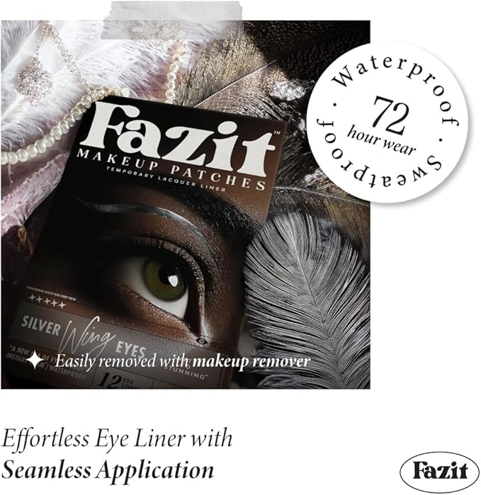 Fazit Makeup Patches - Silver Wing Eyes - Glow Up Make-Up Patches - Cute Glitter Makeup Accessories for Women - Cosmetic Glitter for Face