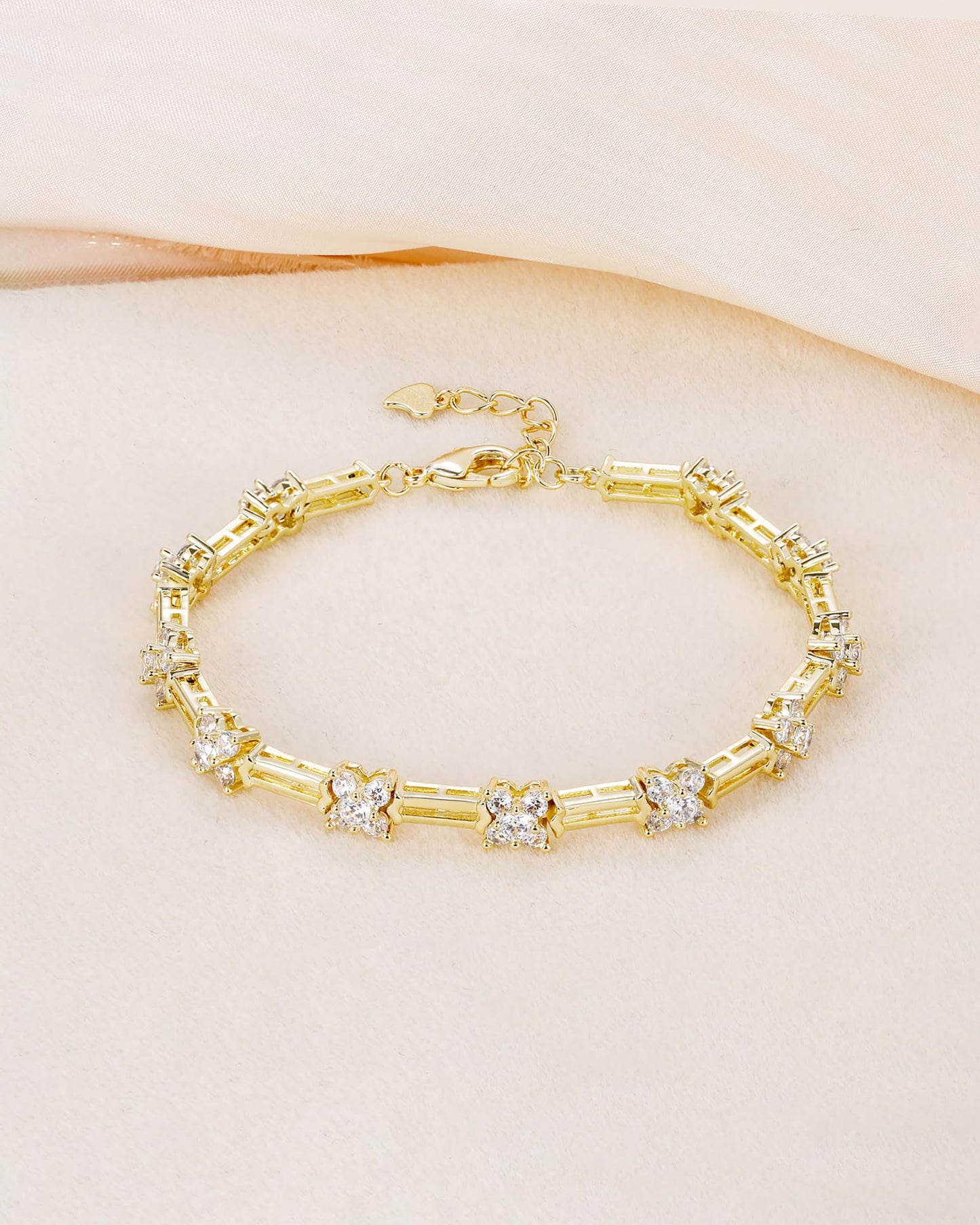 TIGRADE 14K Gold Plated Bracelet for Women Dainty Adjustable Link Cubic Zirconia Bracelet Size 6.5-7.5 Inch, 7.5 Inch