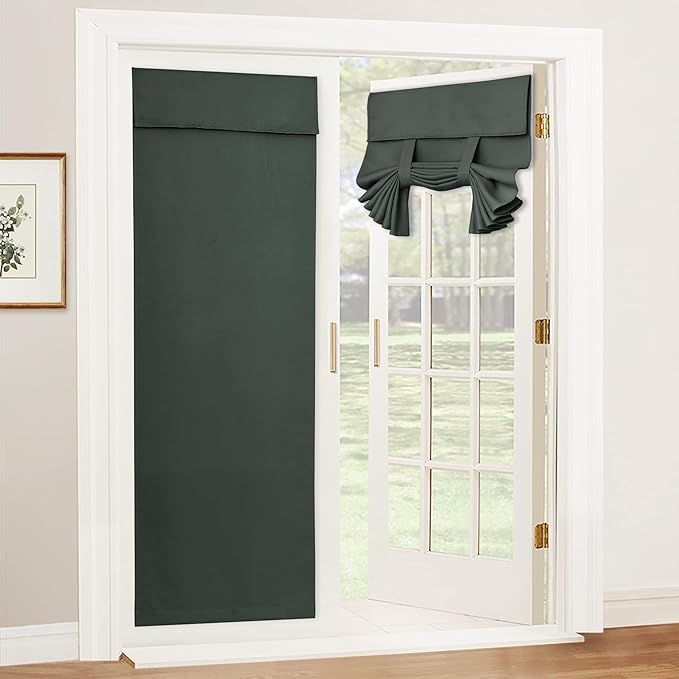 RYB HOME Blackout Curtain for Door Window, Privacy Thermal Insulated Living Room/Dining/Front/Tricia French Door Glass Window Curtains, W26 x L72 inch, 1 Panel, Dark Green