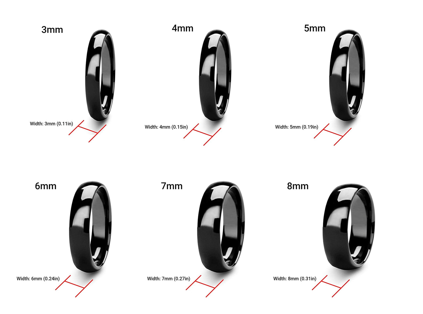 Tioneer Jewelry | Sterling Silver Plain Dome Wedding Band | Wedding Band for Women & Men | Sterling Silver Jewelry, Black, 4mm, Size 4
