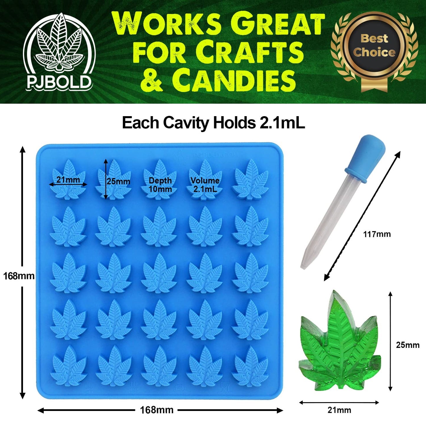 PJ BOLD Marijuana Leaf Gummy Molds Silicone Candy Mold Kit - 3 Pack