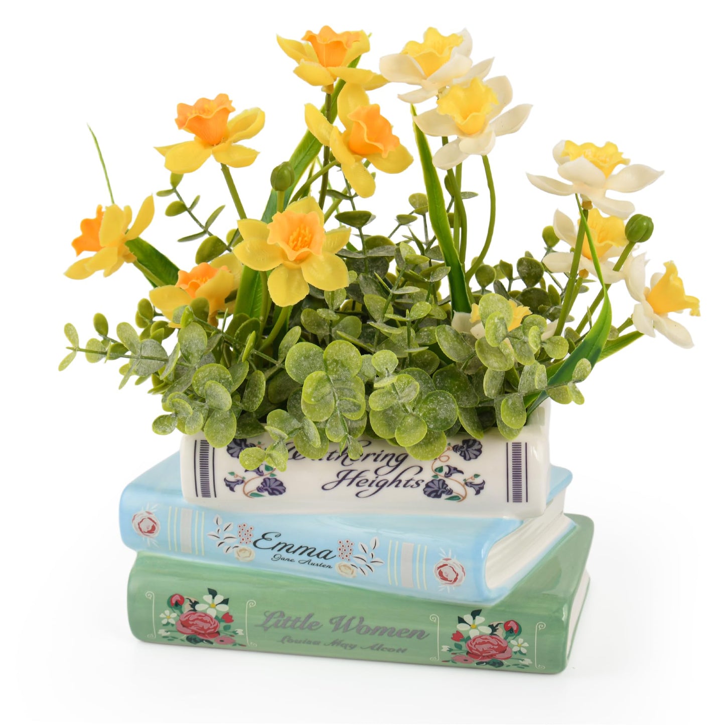 HEBYJO Ceramic Book Shaped Planter with Drainage Hole, Unique Flower Pot, Literary Vase Bookshelf Decor, Gift for Book Lovers, Multifunctional Storage Box