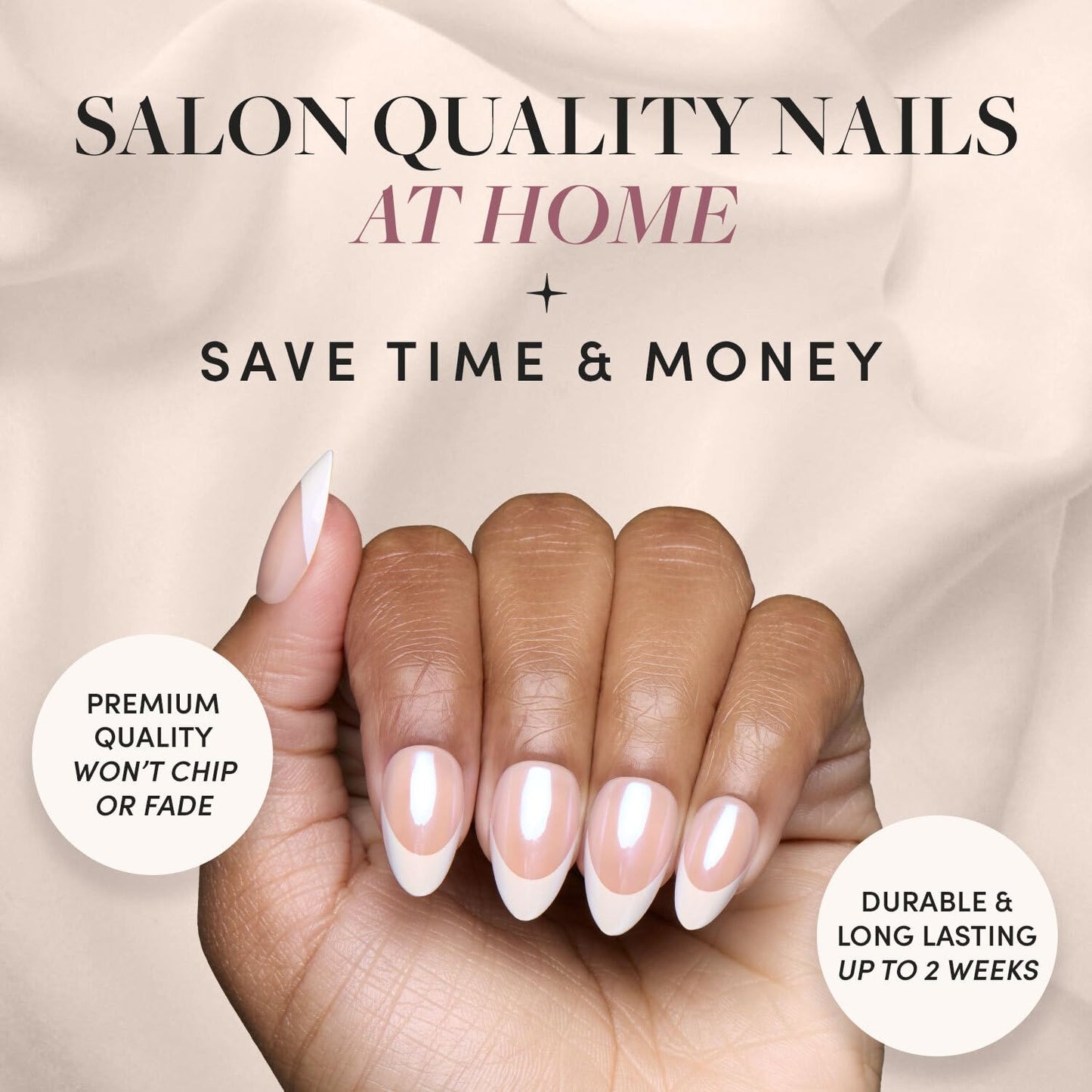Glamnetic Press-On Nails Bundle - Sugar Glazed, Clouded & Mrs. | Medium Oval Fake Nails with White Polka Dots & Glazed Finish | Medium Almond Milky White Fake Nails | Short Almond Glazed French Tips